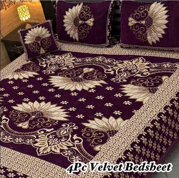 Purple Velvet Jacquard Bed Sheet